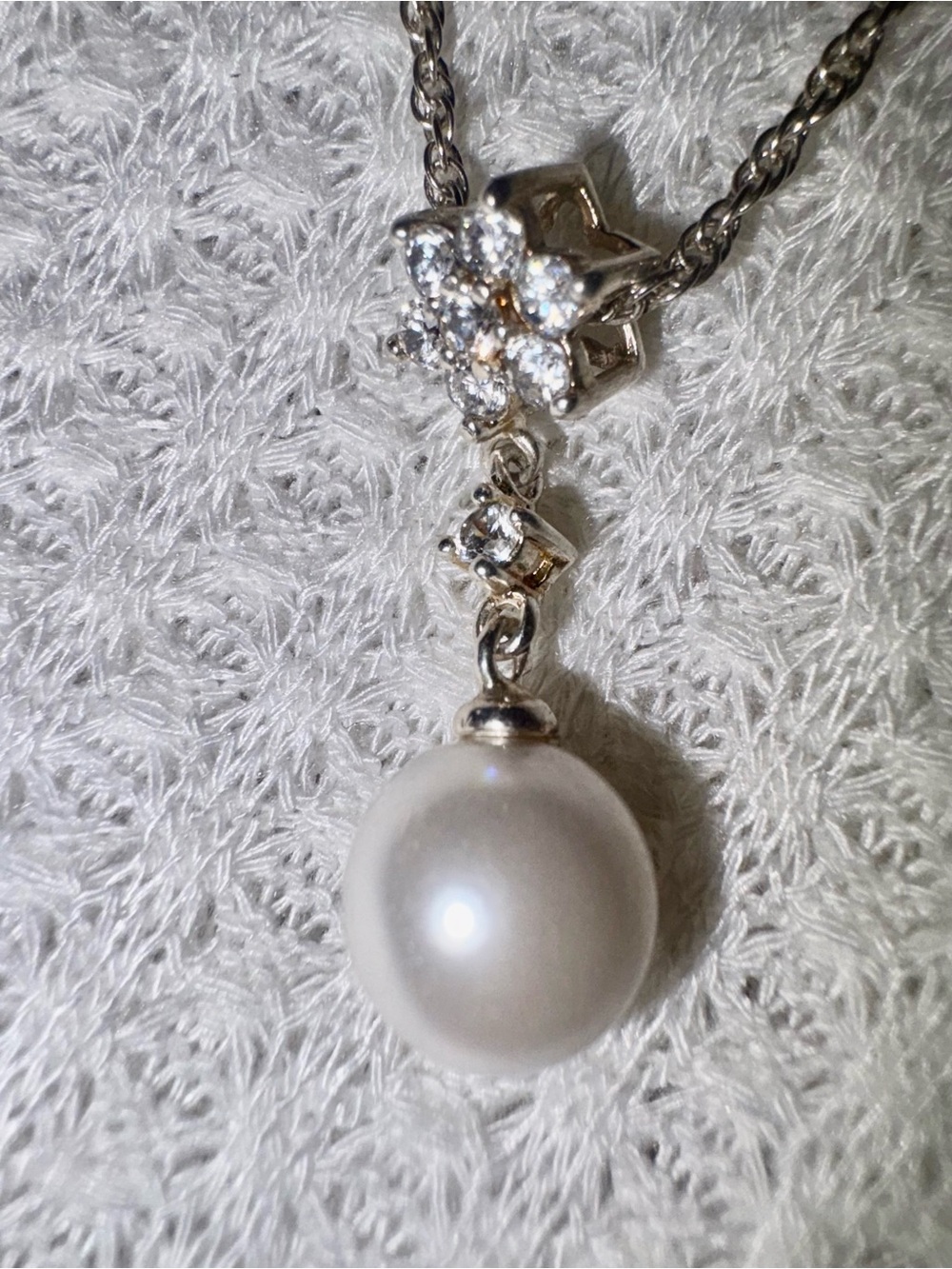 Sterling Silver Vintage  culturedPearl Necklace with CZ Accents 18 ELEGANT STYLE